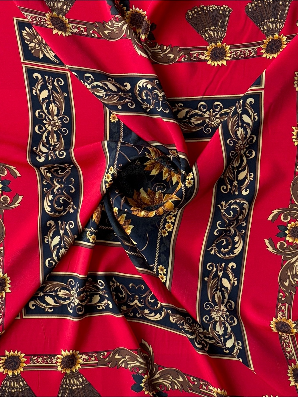 Hermes Vintage Sunflower Scarf Red Silk Paris Design 90cm - Picture 11 of 12